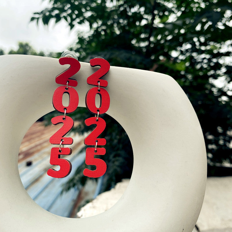 Wholesale Cute Wooden New Year Number Earrings  ACC-ES-CT043