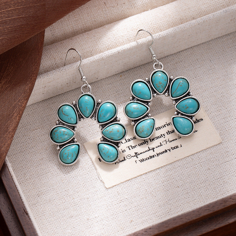 Wholesale Vintage flower earrings water drop turquoise flower earrings