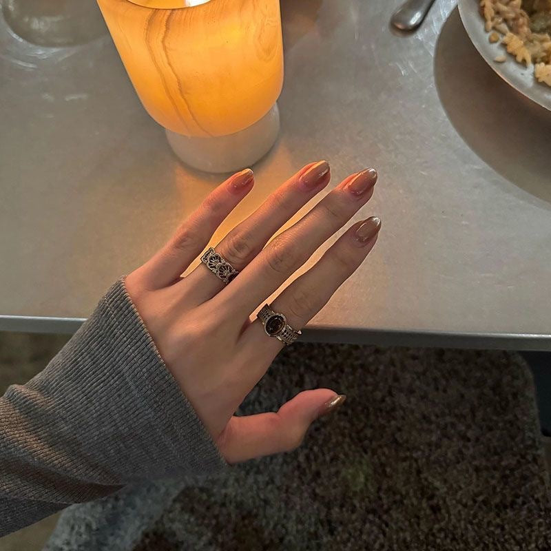 Wholesale Vintage Hollow-Carved Tiger' s Eye Stone Ring,  Alloy Electroplated,  Jewelry Accessory