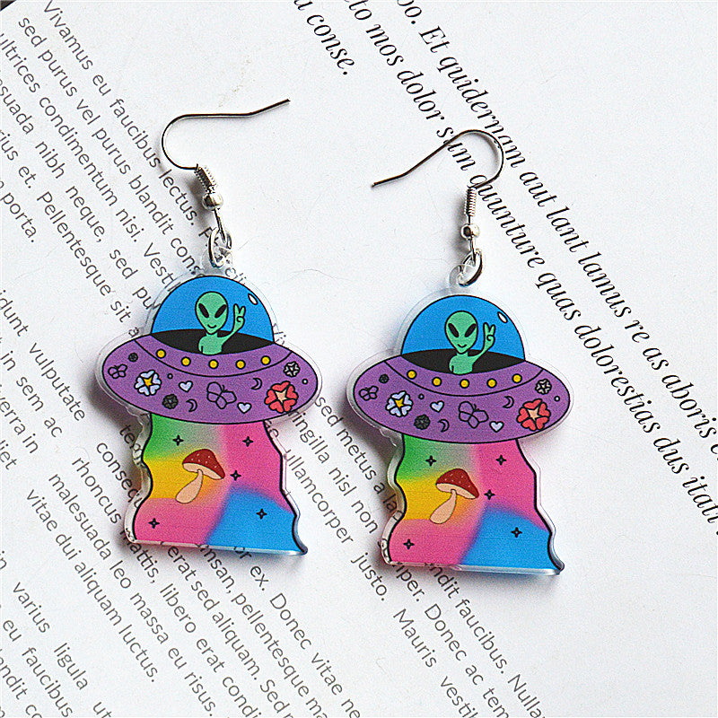 Wholesale Alien Spaceship Earrings Creative Funny Punk Style Cartoon Earrings Cute Earrings ACC-ES-XN018