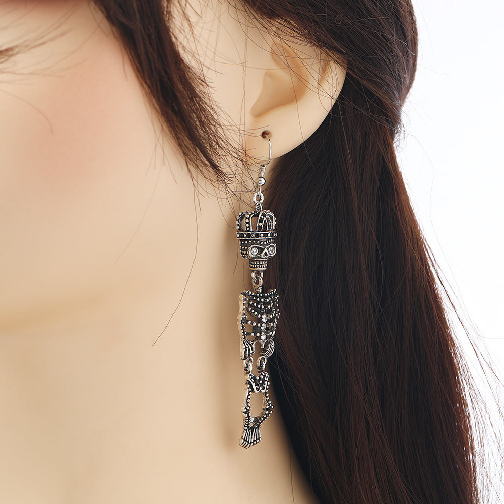 Wholesale Geometric Skull Drop Earrings Ancient Silver Alloy Fashion Jewelry Accessory
