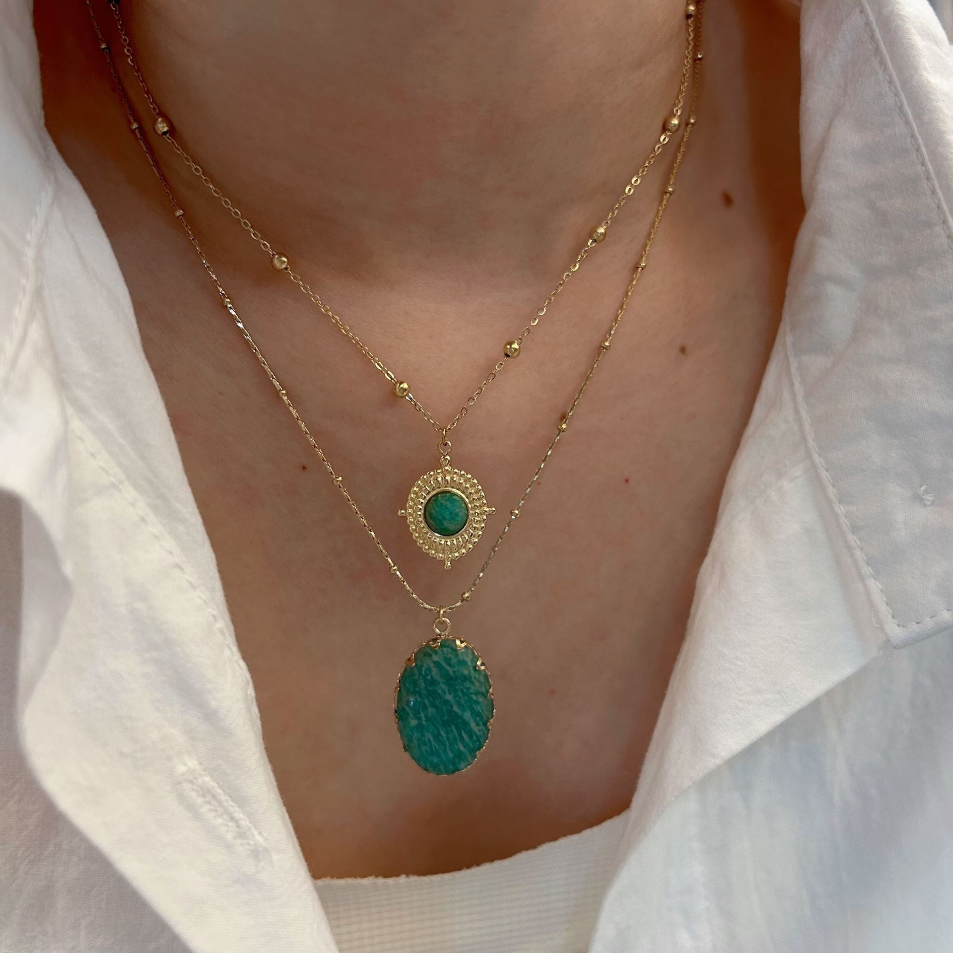 Wholesale Tianhe Stone Necklace  Retro Oval Natural Stone Pendant Beaded  Oil Dropping Necklaces