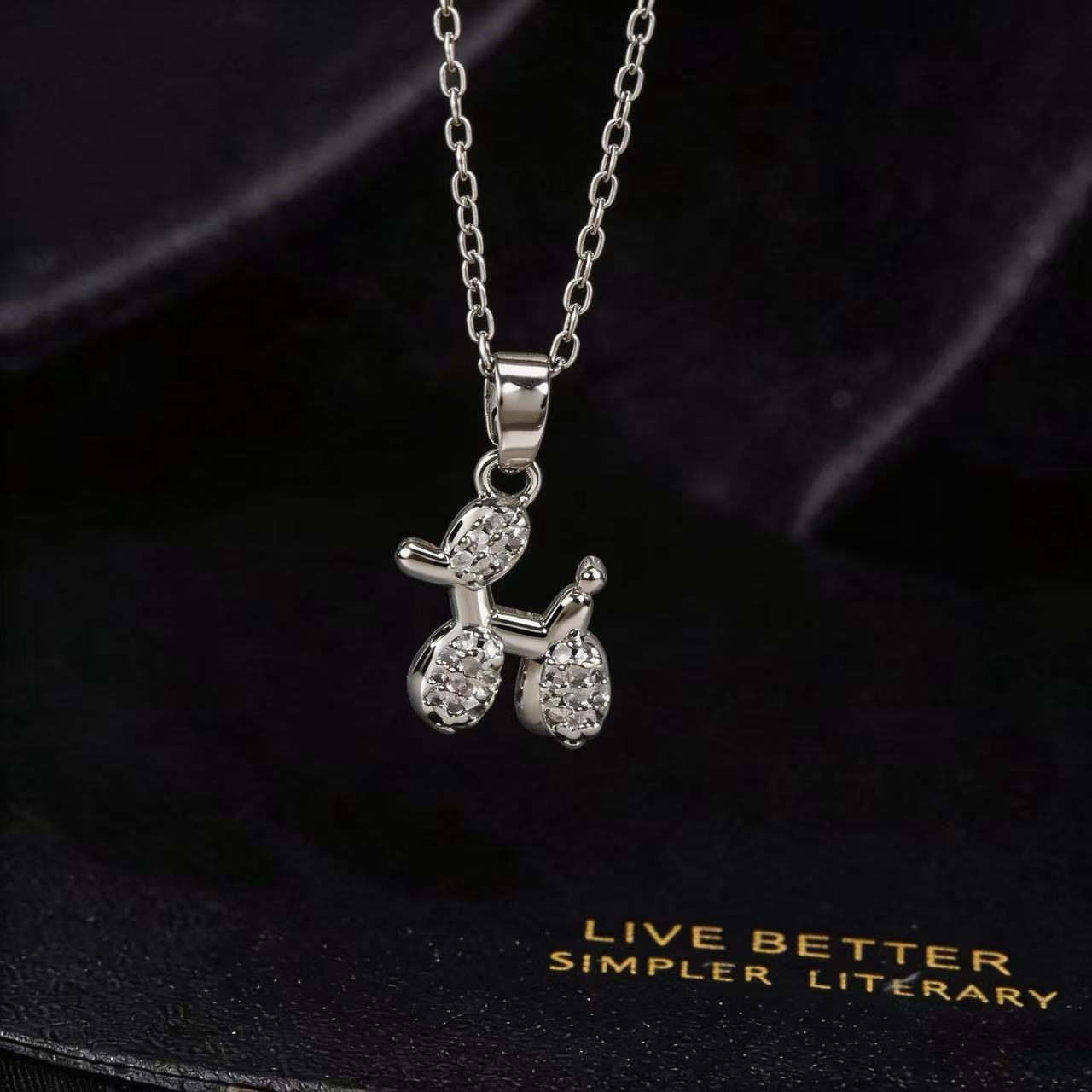 Wholesale Chic Balloon Dog Pendant Necklace Copper Zircon Unisex Hip Hop Jewelry Accessory