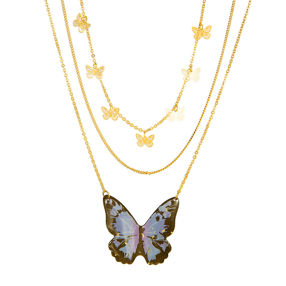 Wholesale Vintage Multi-layer Butterfly Pendant Clavicle Chain Alloy Necklaces ACC-NE-ZhuJi012