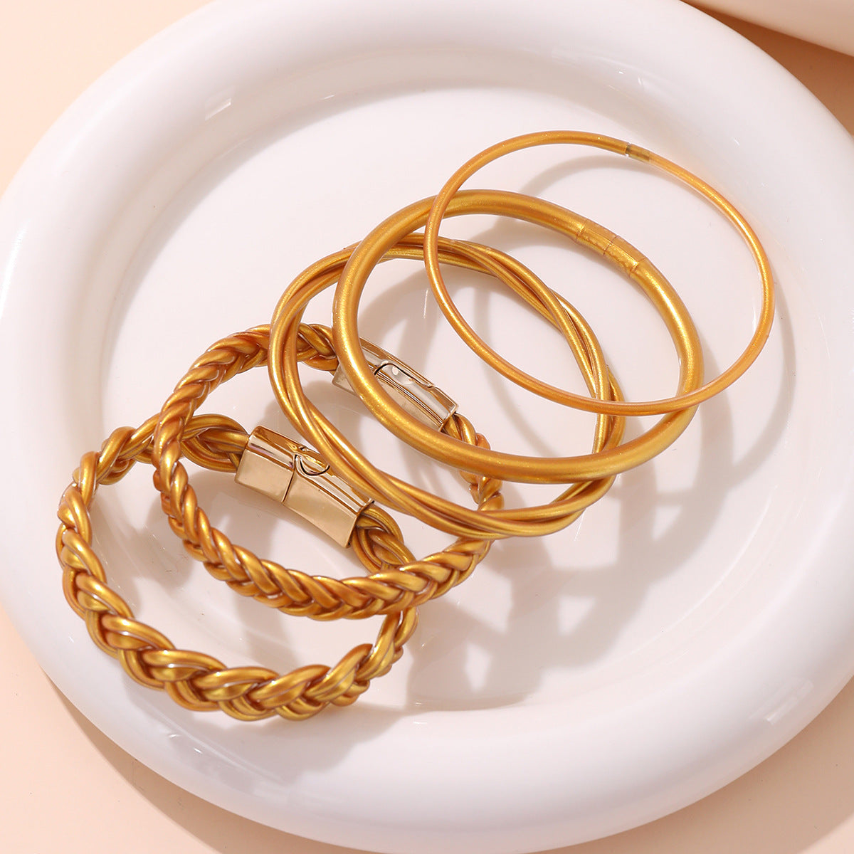 Wholesale Plastic Silicone Gold Powder Braided Bracelet Jelly Bangles Set ACC-BT-YTian008