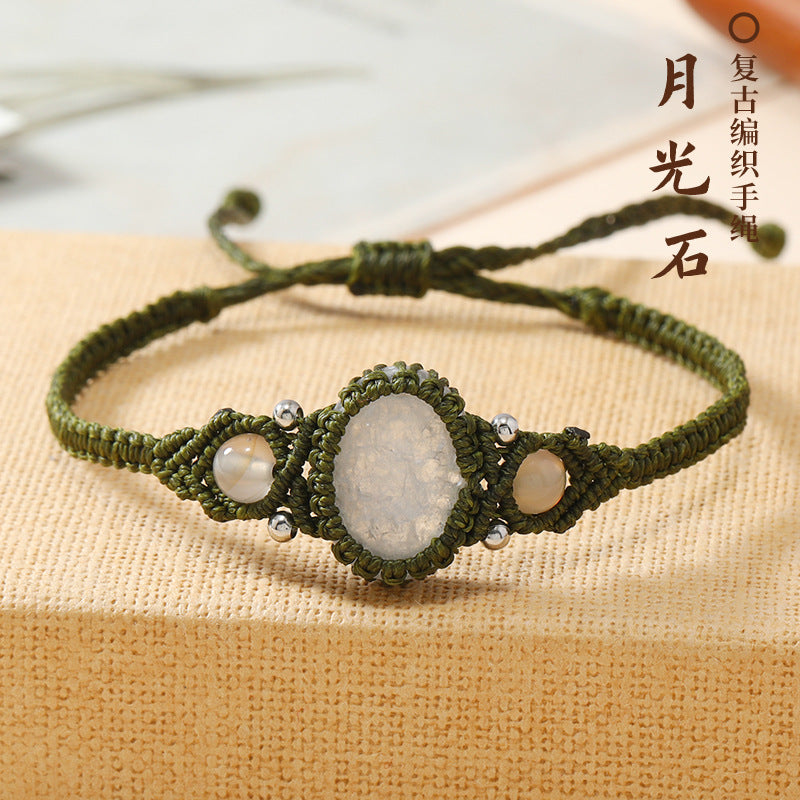 Wholesale Handmade Natural Stone Adjustable Braided Rope Bracelet Traditional Wrap Design Fashion Accessory For Women