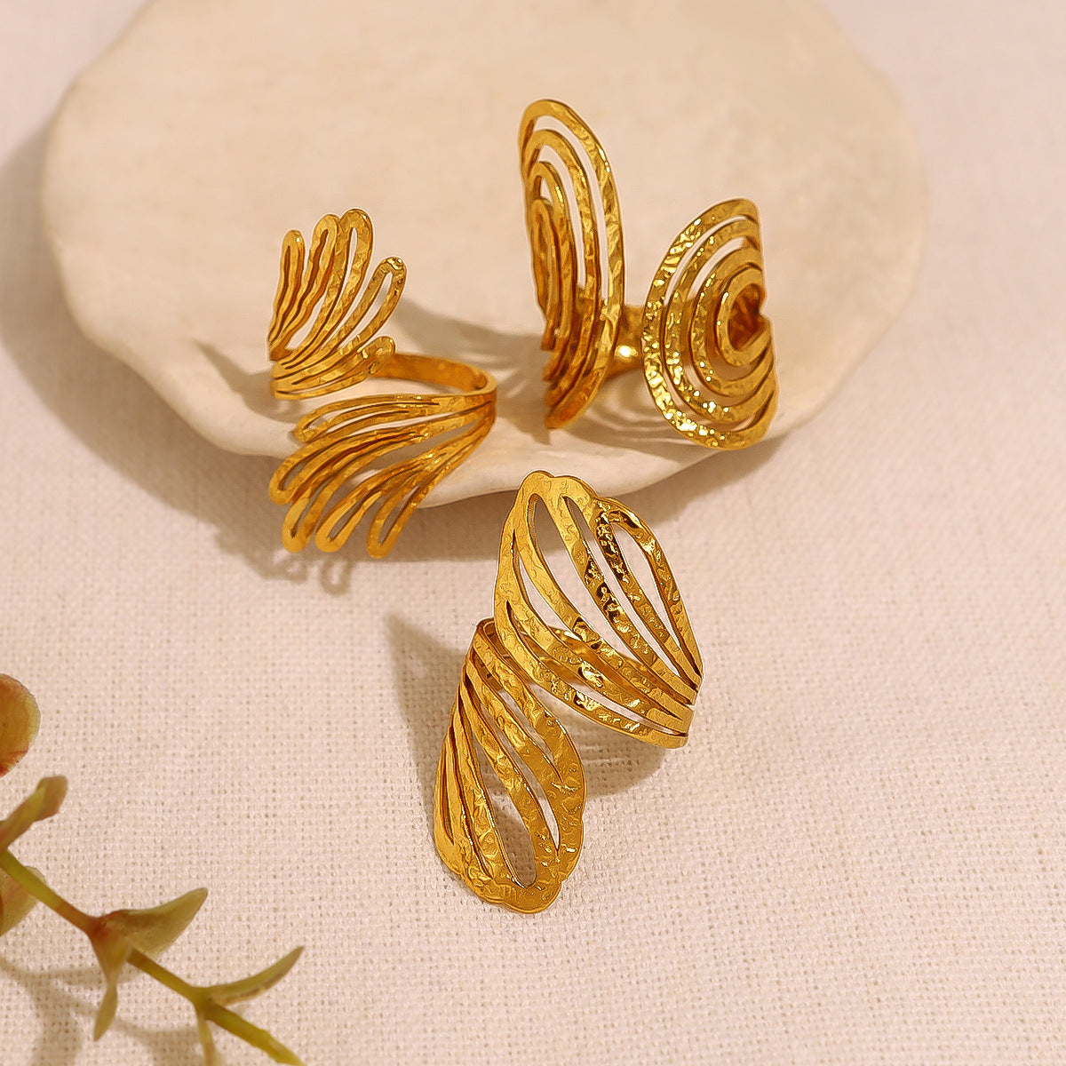 Wholesale stainless steel multi-layer hollow line ring geometric simple  open finger ring suit