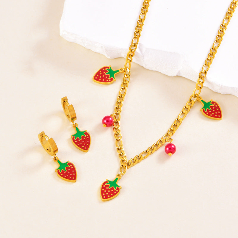 Wholesale  stainless steel color drop glue strawberry fruit earrings
