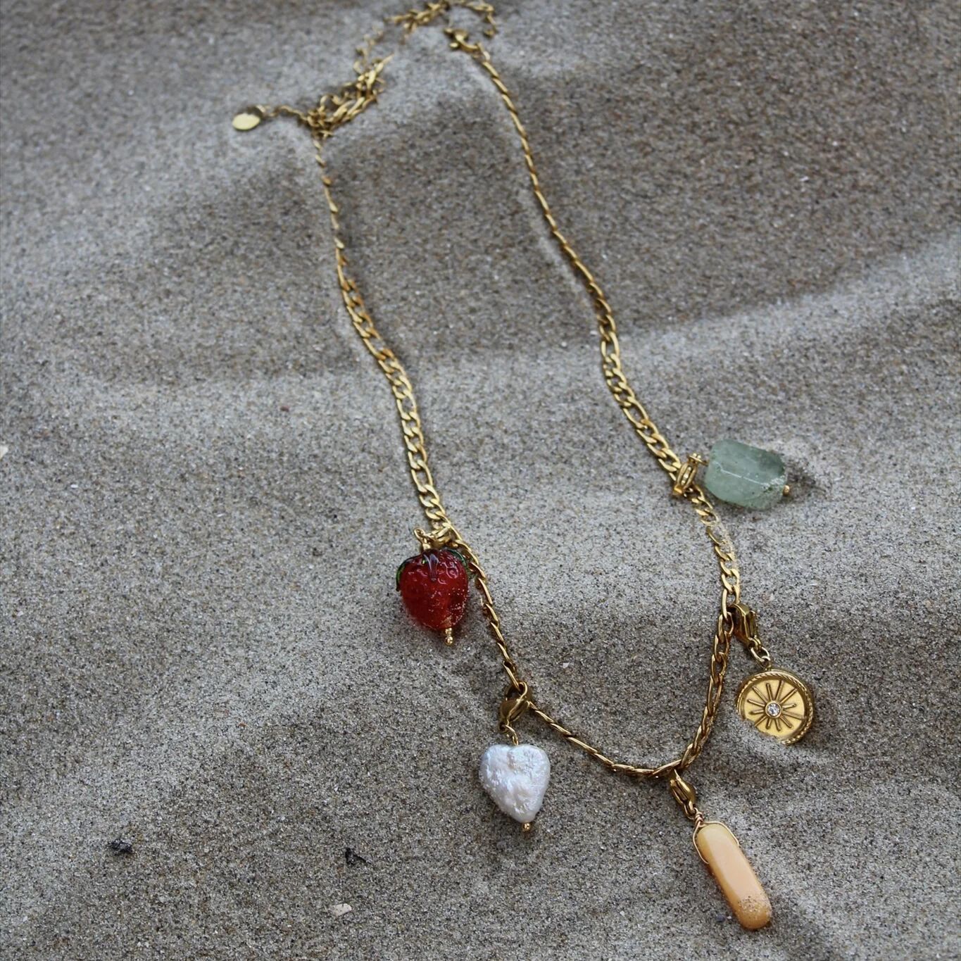 Wholesale Stainless Steel Four Leaf Clover Sun Ray Lobster Clasp Pendant Colored Stone Necklace