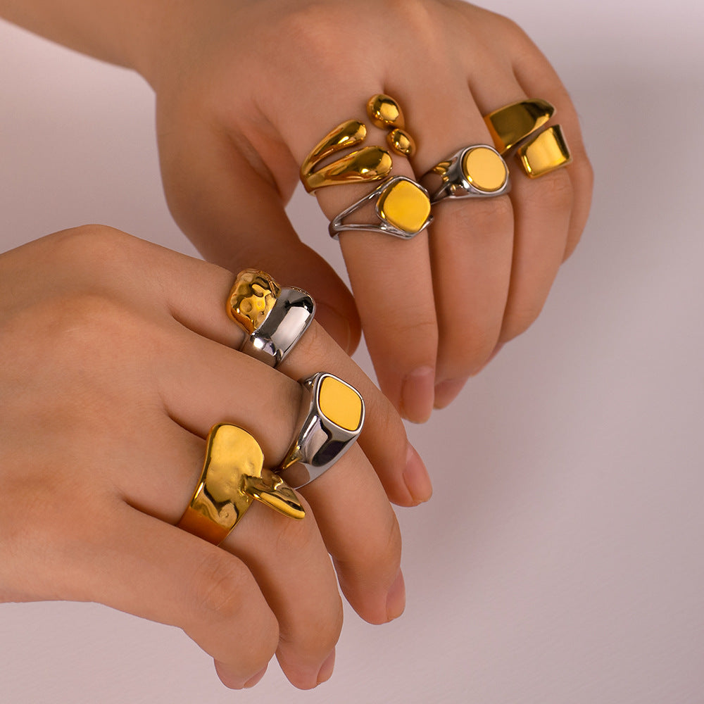 Wholesale Gold Steel Color Matching Cast Stainless Steel Plated 18k Gold Rings ACC-RS-XinY014