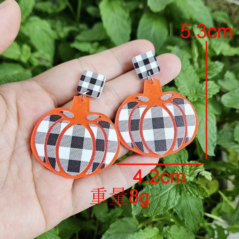 Wholesale Acrylic Plaid Leopard Pumpkin Earrings Fashion Jewelry Accessory for Autumn
