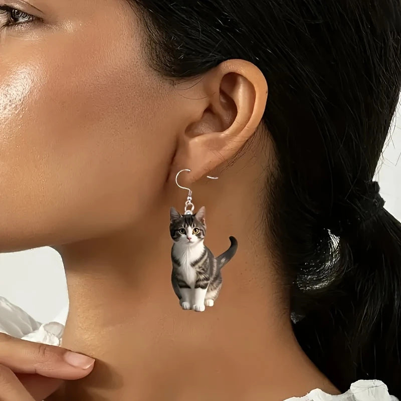 Wholesale Black and White Cat Animal Flat Acrylic Earrings