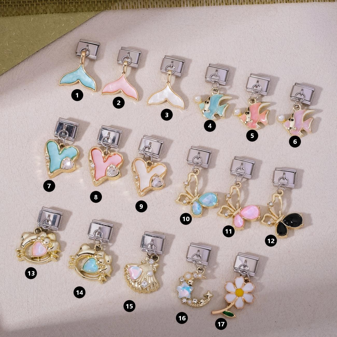 Wholesale Italian Style Stainless Steel Pendant Charms Heart Butterfly Shell Moon Flower Fish Tail DIY Jewelry Making Accessory For Boutique Resale