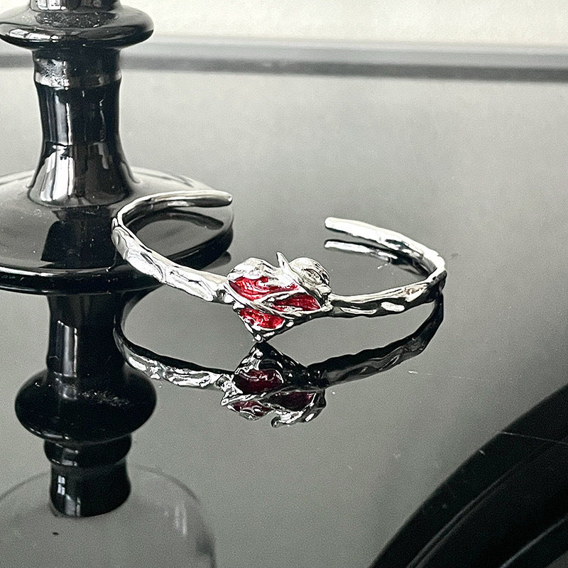 Wholesale  Red Enamel Open Bracelet Ring Set Women S French Style Heart Shape Jewelry Accessory Boutique Resale
