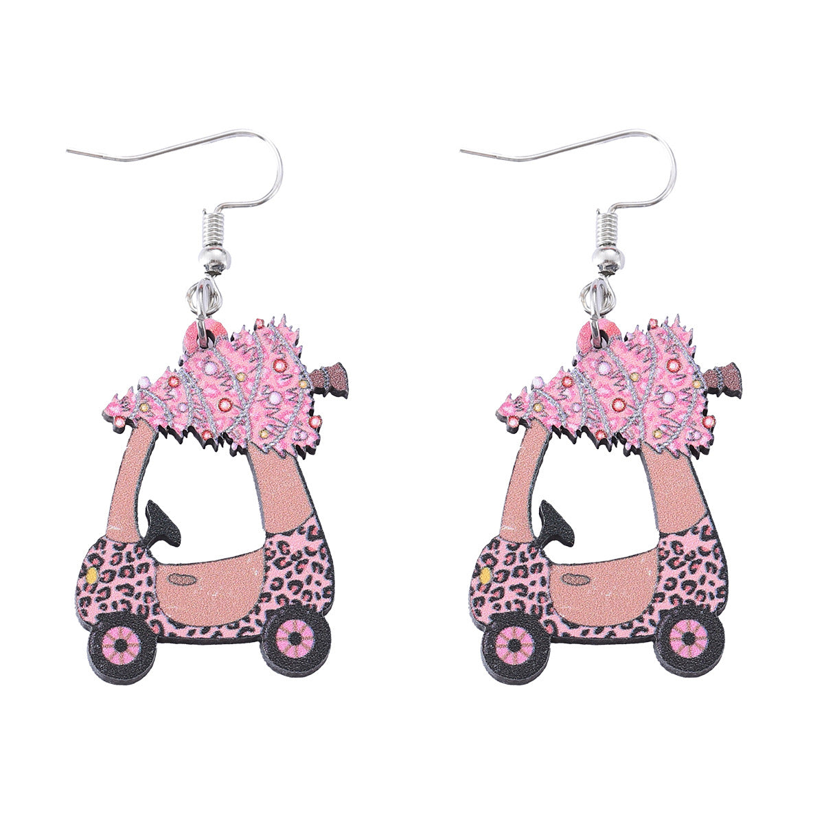 Wholesale Christmas hollow pink Christmas tree leopard car pendant earrings wooden