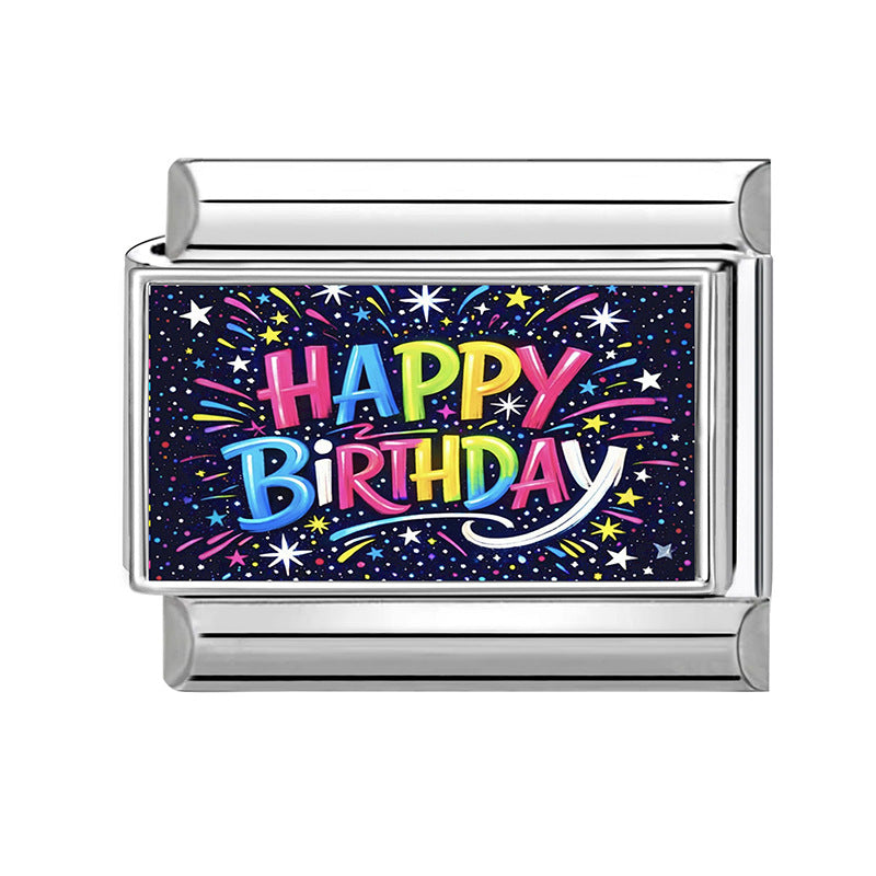 Wholesale Italian Style Birthday Theme Patchwork Stainless Steel Bracelet Fashion Accessory Gift