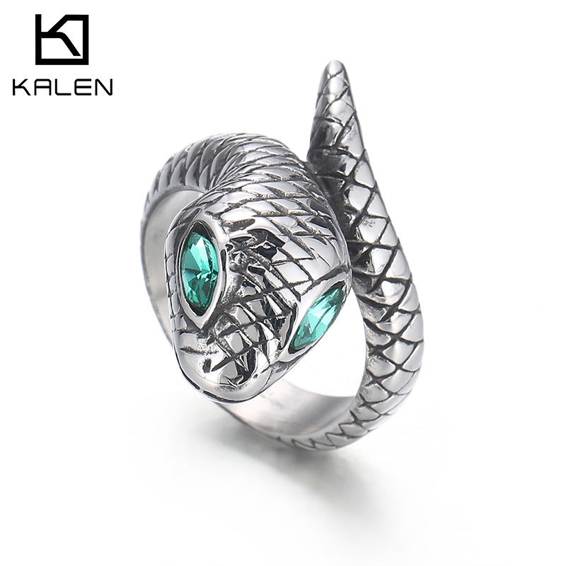 Wholesale snake punk green eyes snake titanium steel ring