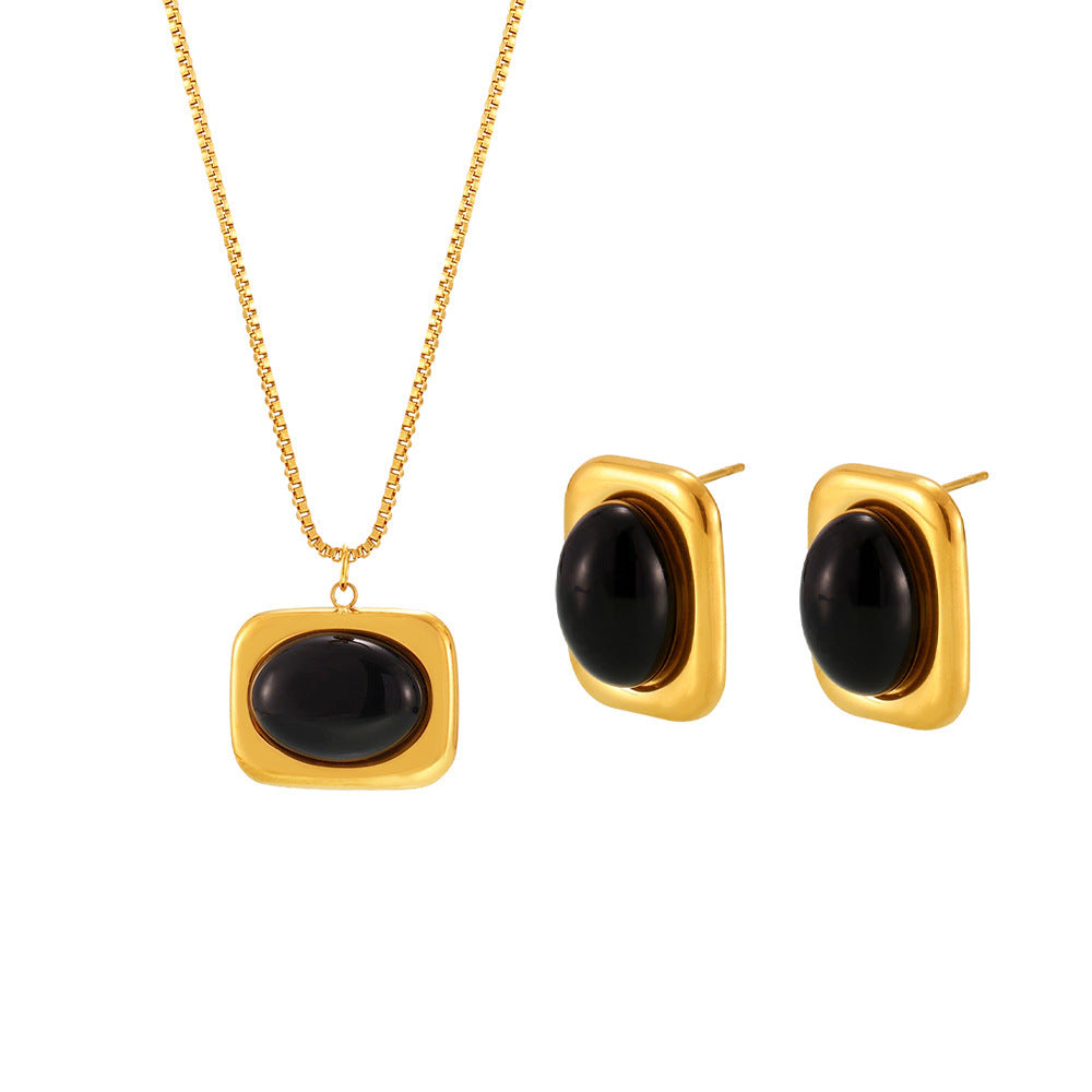 Wholesale Stainless Steel  Natural Black Onyx Earrings Necklace