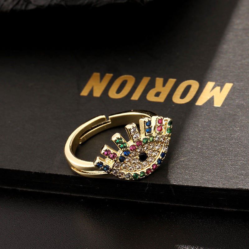 Wholesale Evil Eye Vintage Open Ring Copper Zircon Enamel Ring Fashion Jewelry Accessory For Everyday Wear