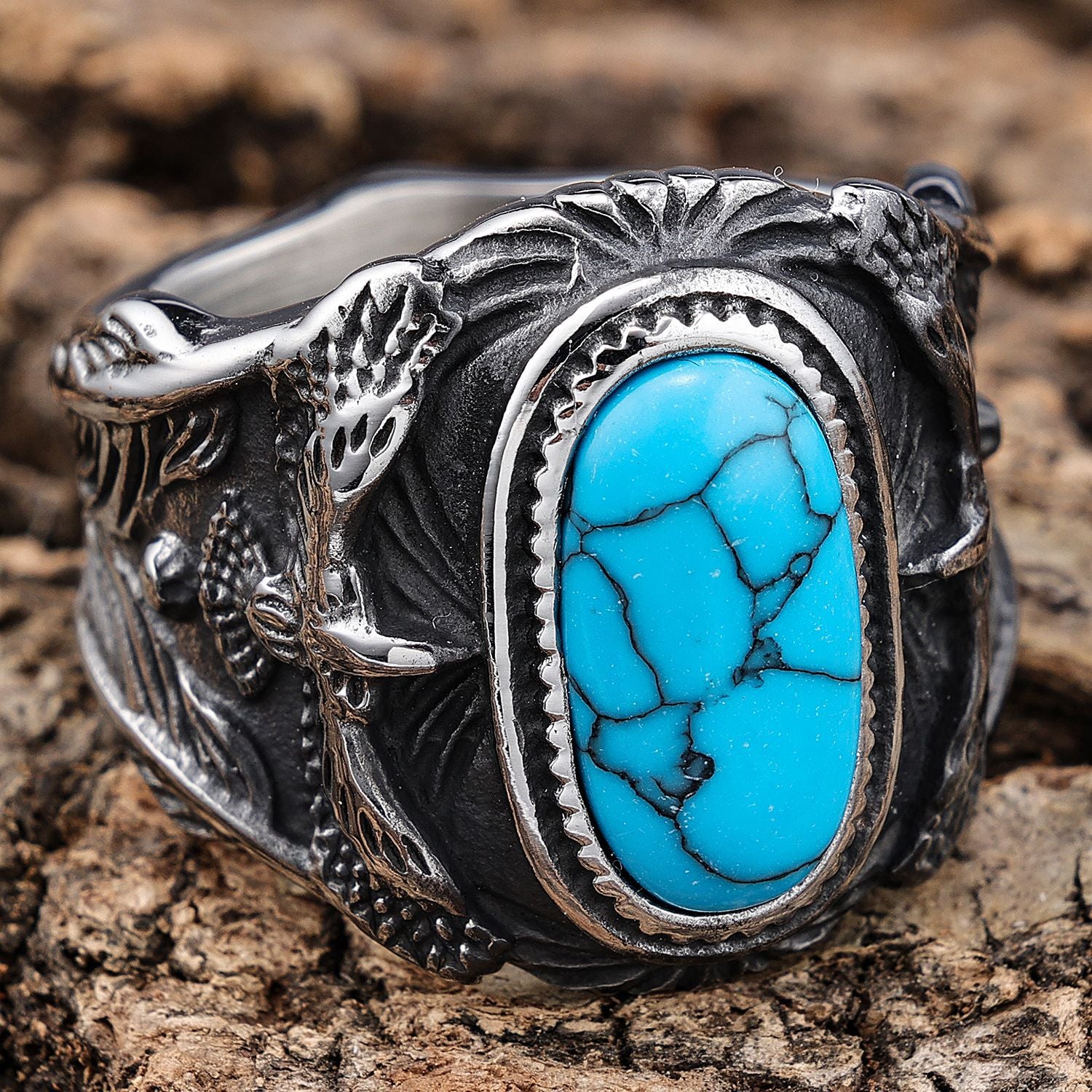 Wholesale Personalized Turquoise Ring Eagle Men's Ring Stainless Steel ACC-RS-Moer003