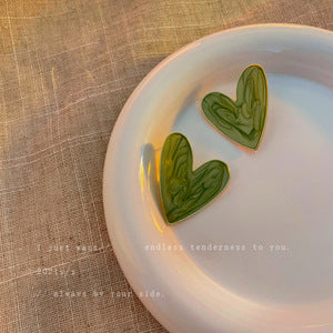 Wholesale Silver needle small green geometric love flower earrings