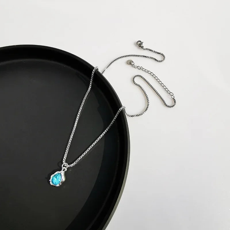 Wholesale  Titanium Steel Luxury Iceberg Blue Waterdrop Necklace