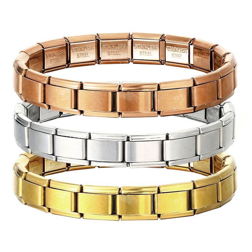 Wholesale Italian Style Stainless Steel Modular Square Block Elastic Bracelet Geometric Jewelry Accessory Gift