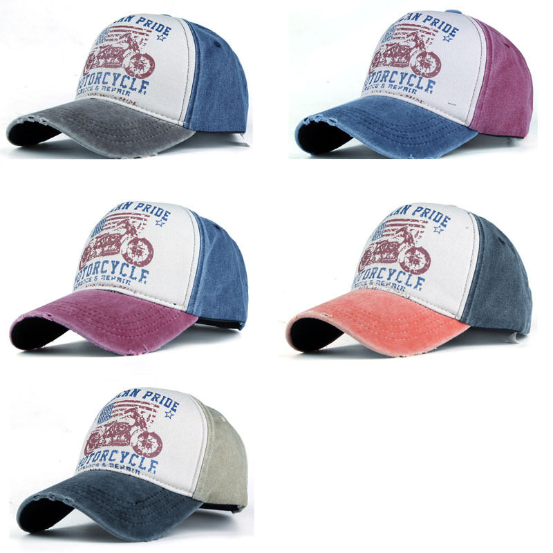 Wholesale Motorcycle Print Five Panel Cotton Baseball Cap Distressed Washed Trucker Hat For Outdoor Everyday Chic Fashion Accessory