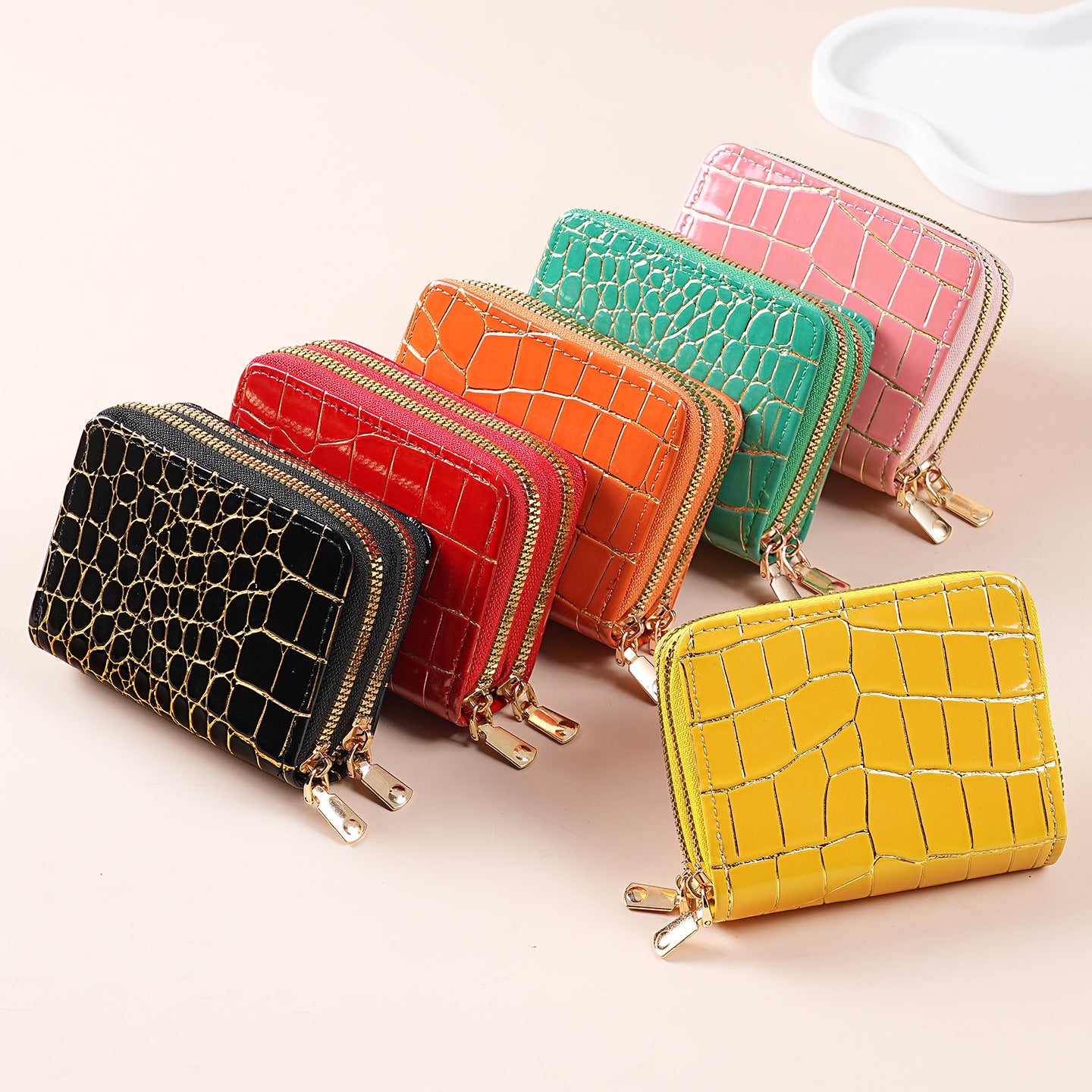 Wholesale Women S Everyday PU Leather Card Holder Wallet Stone Texture Multi Slot Double Zipper Coin Purse