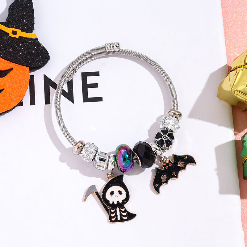 Wholesale Halloween Bat Ghost Witch Alloy Pendant Stainless Steel Bracelet ACC-BT-QingLian007