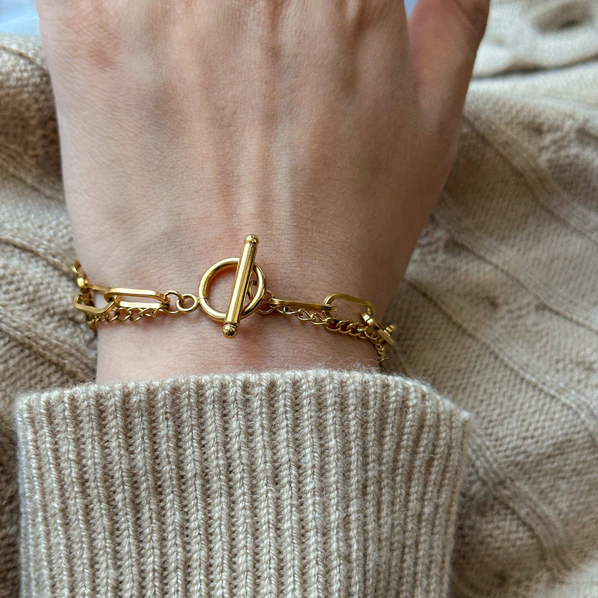 Wholesale Stainless Steel Double Layer Ot Buckle Bracelet ACC-BT-WanX002