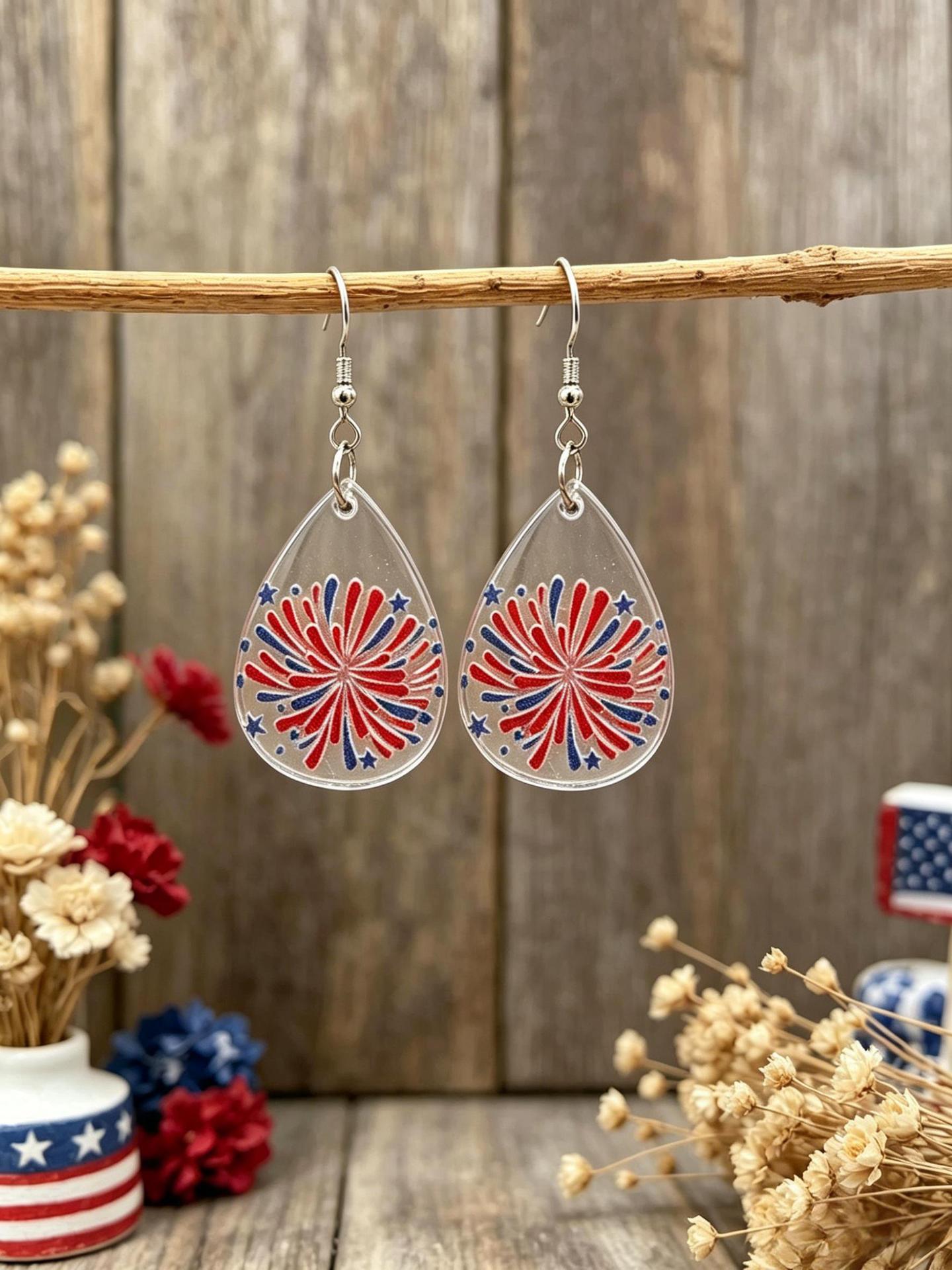 Wholesale American Flag Fireworks Acrylic Drop Earrings for Women Party Fashion Accessory