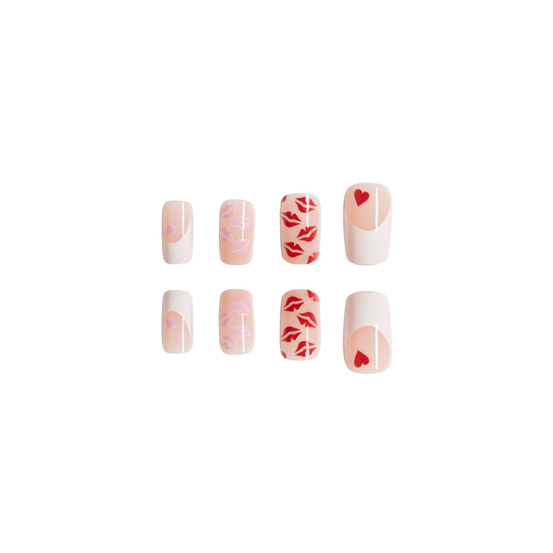 Wholesale 24 Pieces/box Valentine's Day Short Glossy Pink Lip Manicure Press-on Nails Kits Nail Stickers ACC-NS-GuaiXL064