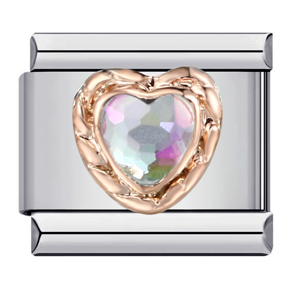 Wholesale italian Charm Bracelet 9mm DIY Heart-Shaped Micro-Inlaid  Creative Stainless Steel Composable Bracelet