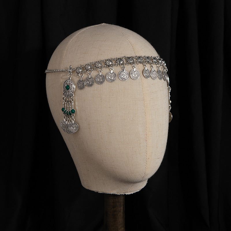 Wholesale Chic Exotic Rhinestone Coin Tassel Hair Chain Retro Geometric Head Chain Fashion Accessory