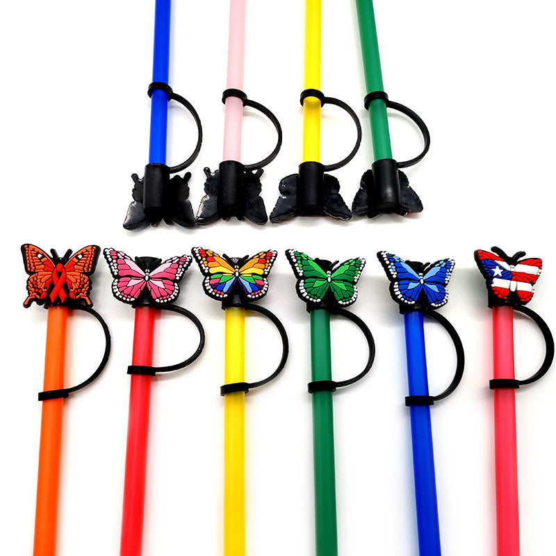 Wholesale 10pcs Personalized Butterfly 10mm PVC Straw Cover Soft Straw Tube Cap ACC-SCR-YiBang014
