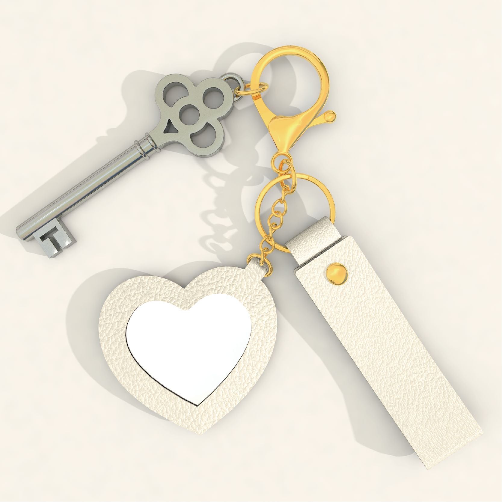 Wholesale Cute and creative PU keychain with a heart-shaped makeup mirror
