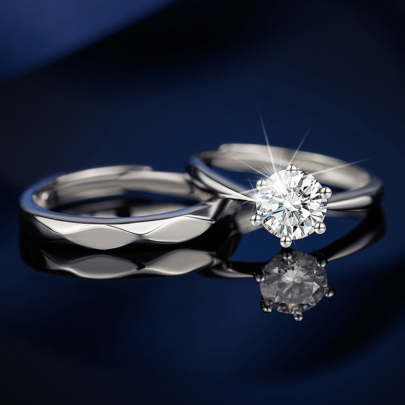 Wholesale s925 silver rhombus six-claw couple ring