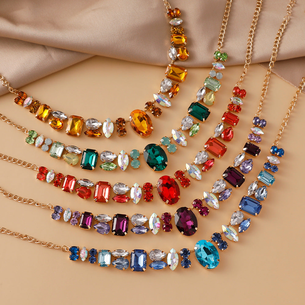 Wholesale Full Diamond Colored Gemstone Light Luxury Necklaces ACC-NE-Jicai001