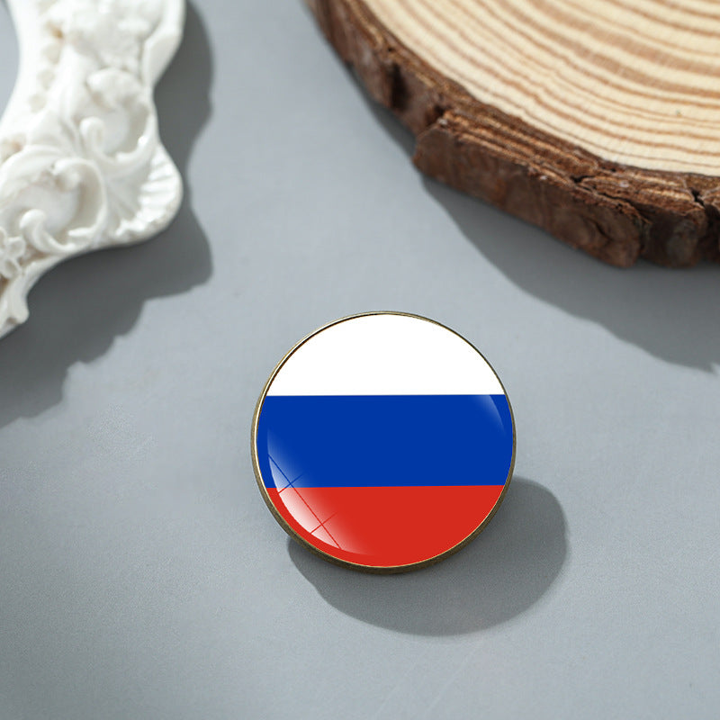 Wholesale National flag round time gem alloy brooch badge chest buckle