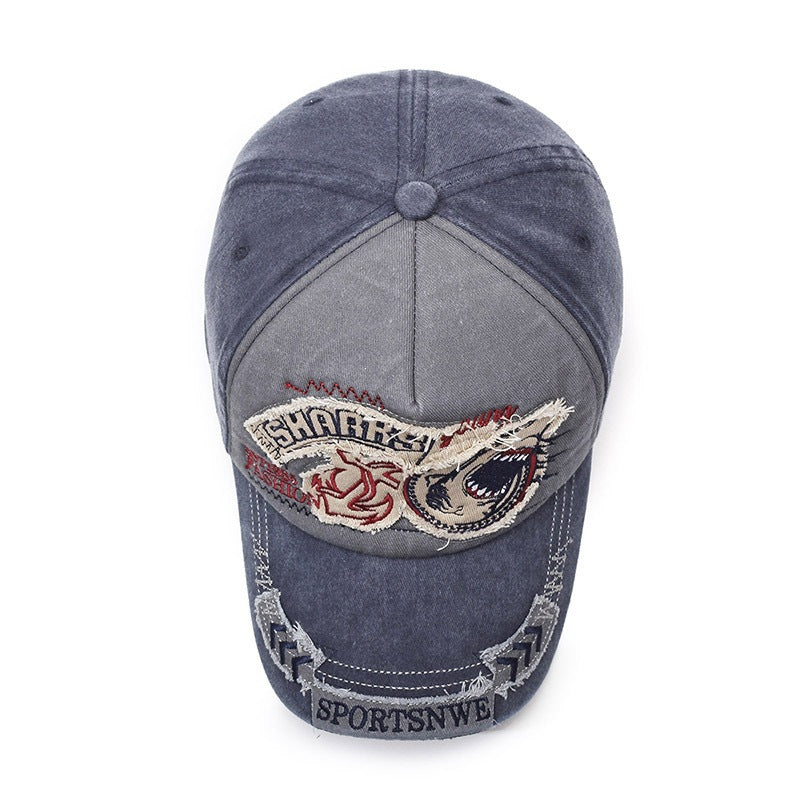 Wholesale Embroidered Shark Baseball Cap Distressed Hip Hop Style Adjustable Sun Hat Trendy Streetwear Accessory For Men And Women Boutique Resale