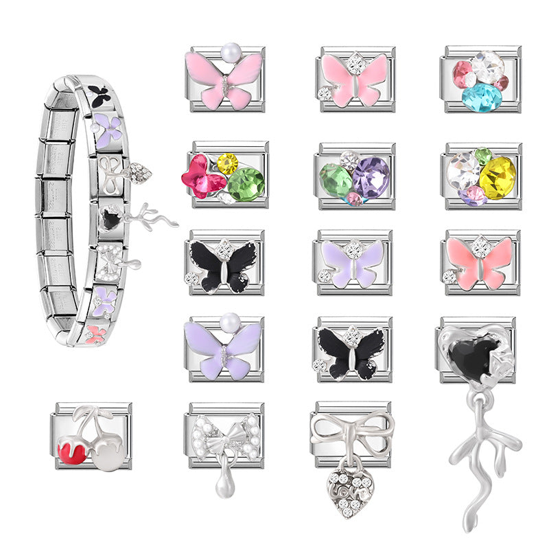 Wholesale 9mm Italian Charm Starter Bracelets DIY Butterfly Series Stainless Steel Composable Bracelet