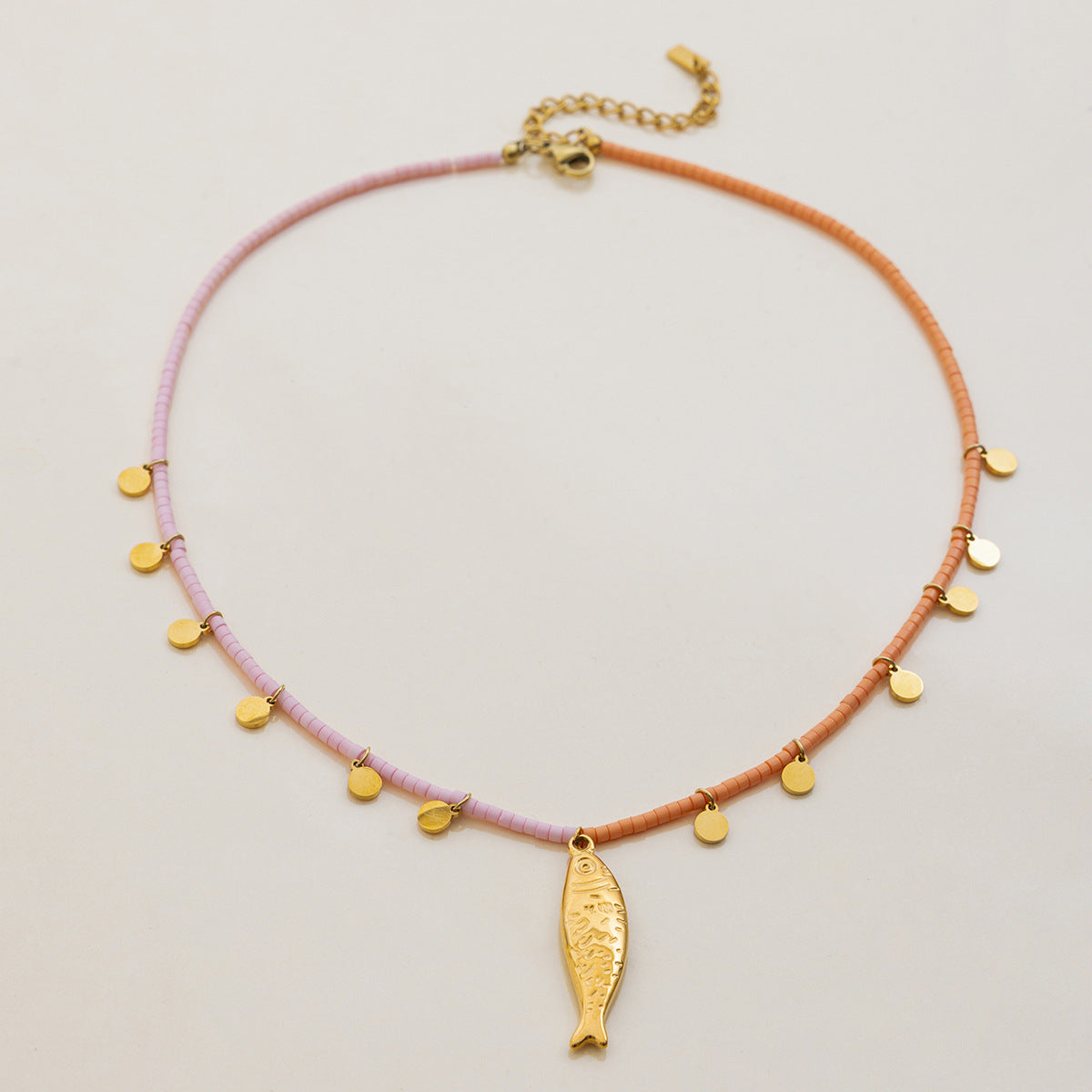 Wholesale 18K Gold Stainless Steel Rice Bead Fish Pendant Necklace