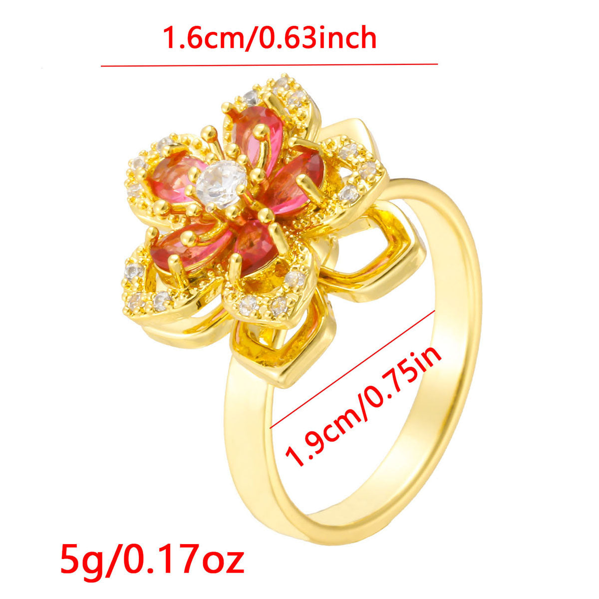 Wholesale Gold Plated Adjustable Rotating Ring Star Moon Zircon Women' s Fashion Jewelry Gift