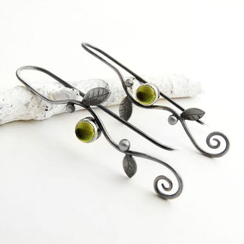 Wholesale Ethnic Style Old Plant Leaf Diamond Earrings