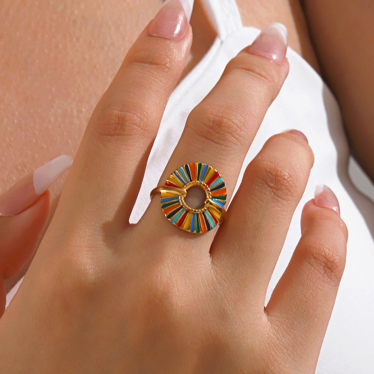 Wholesale Stainless Steel Geometric Rhinestone Drop Ring Trendy Fashion Jewelry for Resale