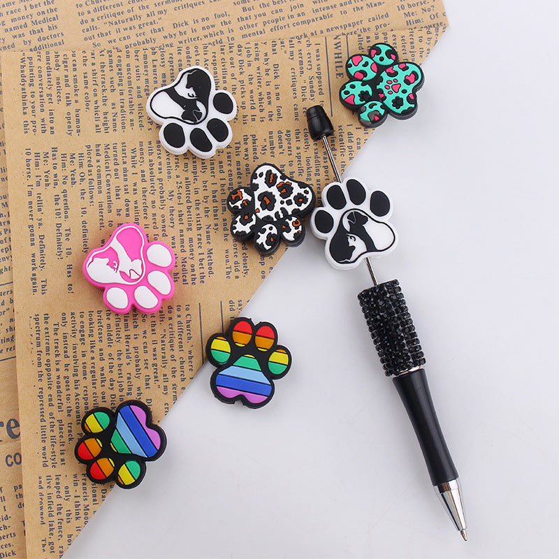 Wholesale 10pcs Cartoon Leopard Print Rainbow Dog Paw Silicone Beads Focal Beads DIY Beadable Pen Accessories ACC-BDS-GuangTian023