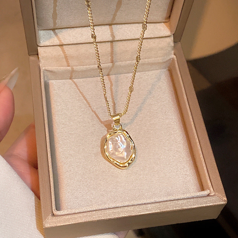 Wholesale Titanium Steel Collarbone Necklace with Zircon and Pearl Pendant