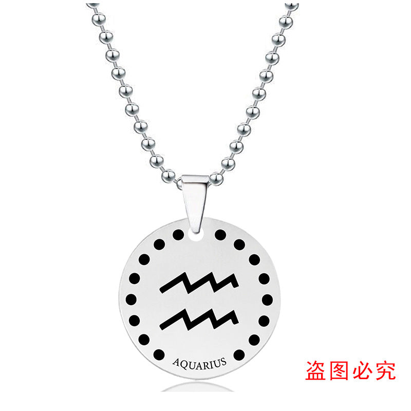 Wholesale Twelve Zodiac Stainless Steel Necklaces Round Pendant Necklaces ACC-NE-Ganggu002