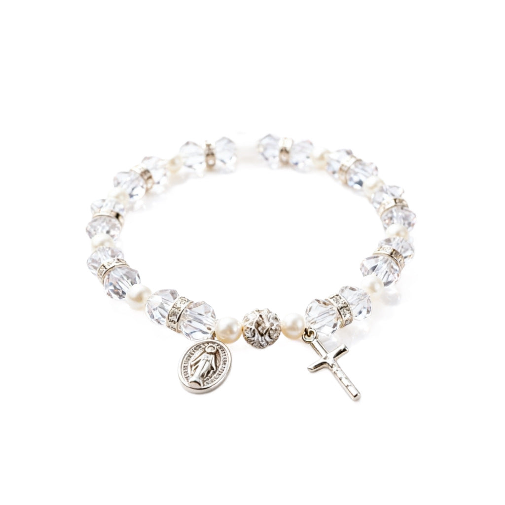 Wholesale Crystal Beaded Stretch Bracelet with Cross Charm Unisex Jewelry Accessory
